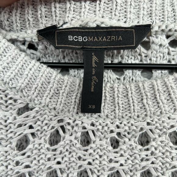 BCBG MAXAZRIA Open Knit Short Sleeve Sweater XS Gray Boho Beachy Summer Top - Picture 3 of 9